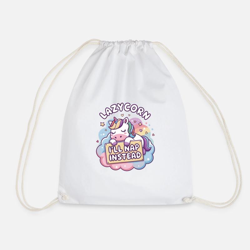 Lazycorn: I'll Nap Instead - Drawstring Bag - white