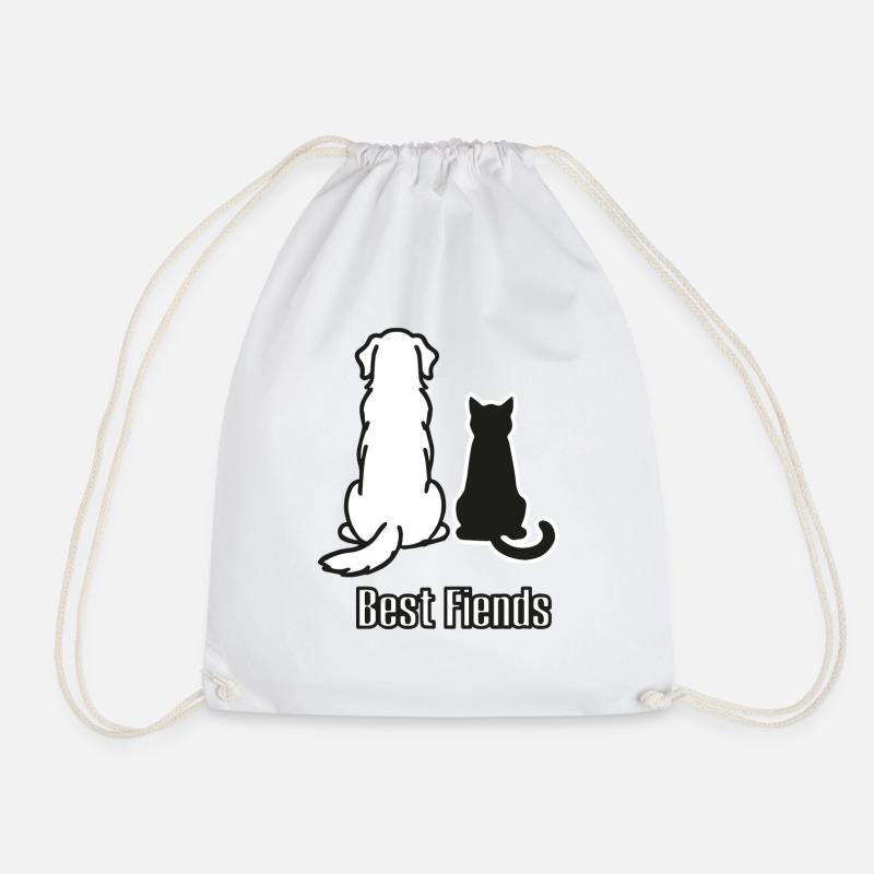 Hund & Katze - "Best Fiends" Design - Turnbeutel - Weiß