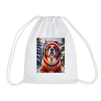 super cute dogs fashion victims Saint Bernard xmas - Drawstring Bag - white - Front