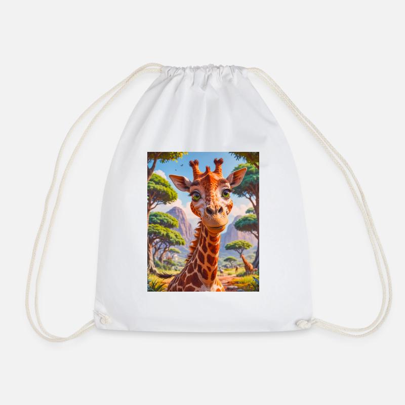 super cute african animals– giraffe - Drawstring Bag - white