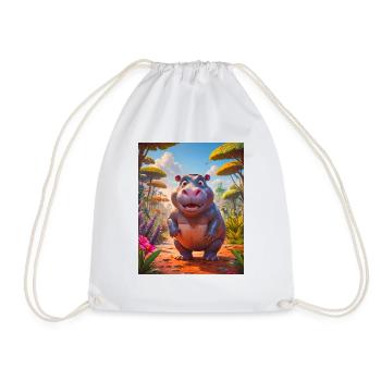 super cute african animals– Hippo - Drawstring Bag - white - Front