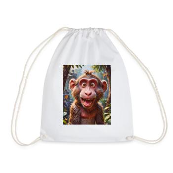 super cute african animals– Baboon - Drawstring Bag - white - Front