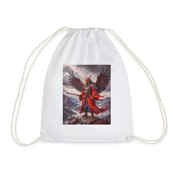 Majestic winged Tengu warrior with red mask over m - Drawstring Bag - white - Front