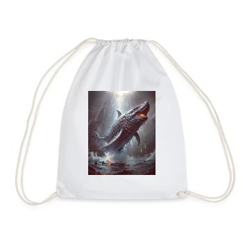 Bake-kujira Skeletal ghost whale gliding through m - Drawstring Bag - white - Front