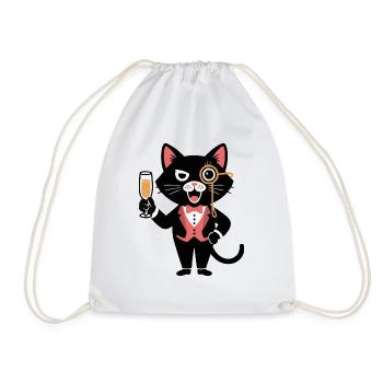Stylish cat with monocle and – Cheers! - Drawstring Bag - white - Front