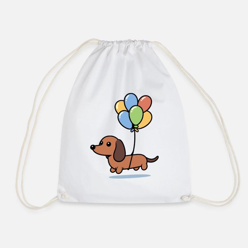 Comic Dachshund Dog Flying Balloons Balloons Colorful - Drawstring Bag - white