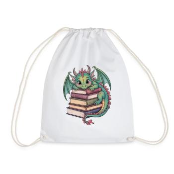 Bookworm Dragon – Sweet Fantasy - Drawstring Bag - white - Front