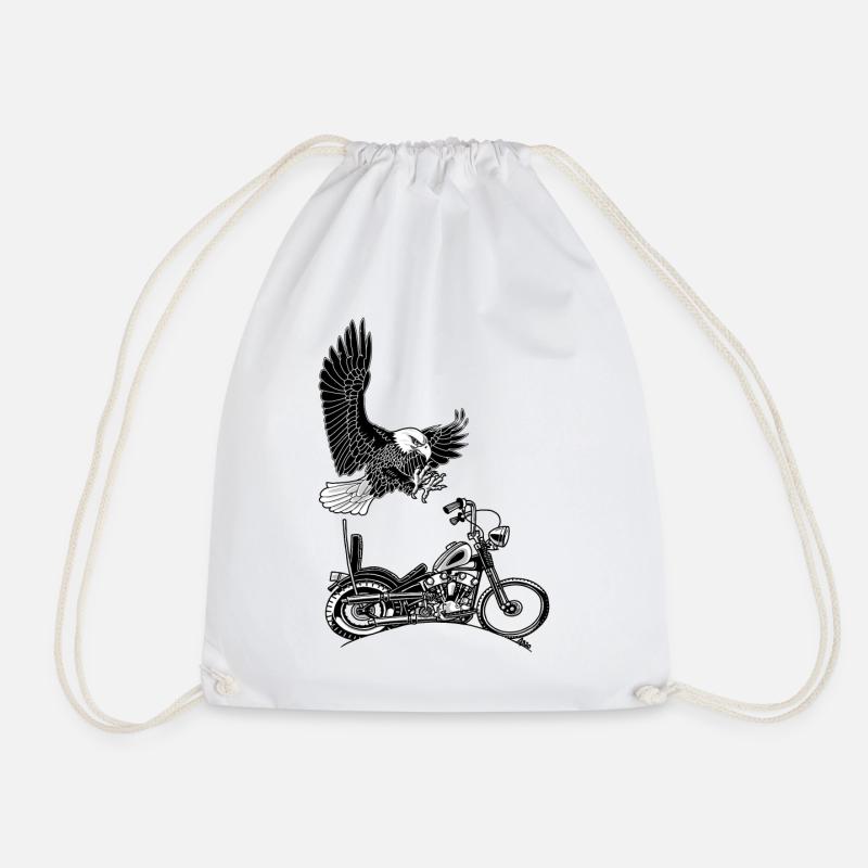 0906 eagle chopper knucklehead - Drawstring Bag - white