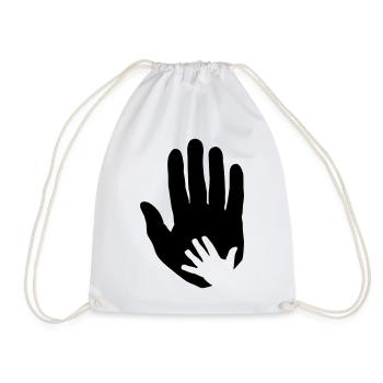 Baby, child hand in adult parent hand. - Drawstring Bag - white - Front