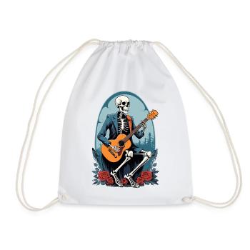 Skeleton Playing Guitar - Drawstring Bag - white - Front