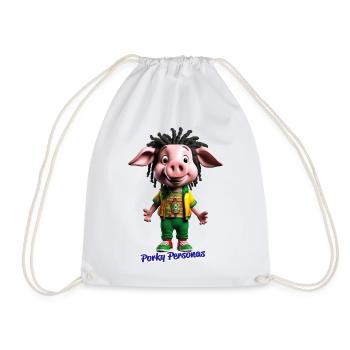 Porky personas. Fun pig characters. Marley. Reggae - Drawstring Bag - white - Front