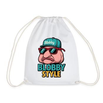 Blobby Style Cartoon Tee - Drawstring Bag - white - Front