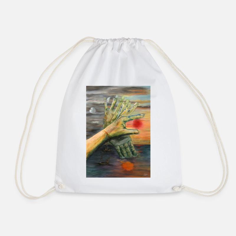 Surreal Twin Hands at Sunset - Drawstring Bag - white