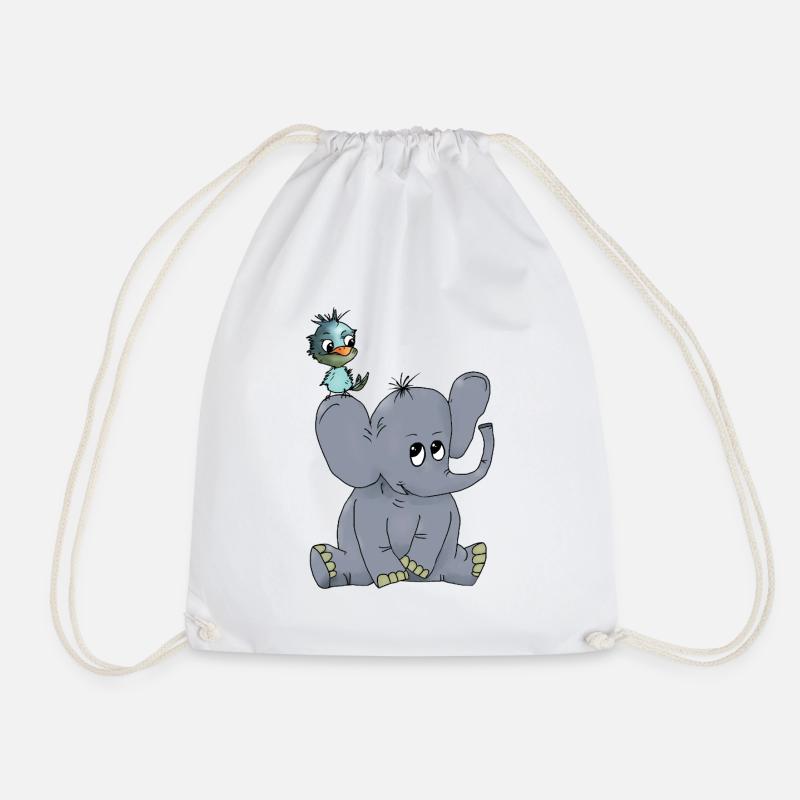Elefant_mit_Vogel - Drawstring Bag - white