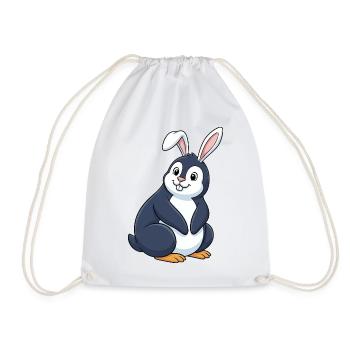 Cute Penguin Bunny Fusion Cartoon Funny Easter - Drawstring Bag - white - Front