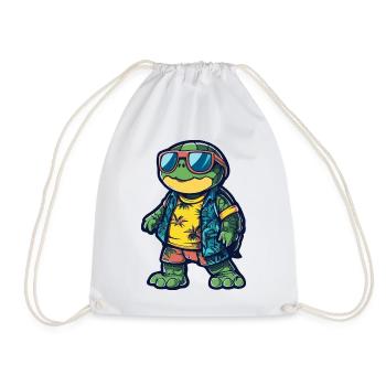 Turtle Comic Holiday - Drawstring Bag - white - Front