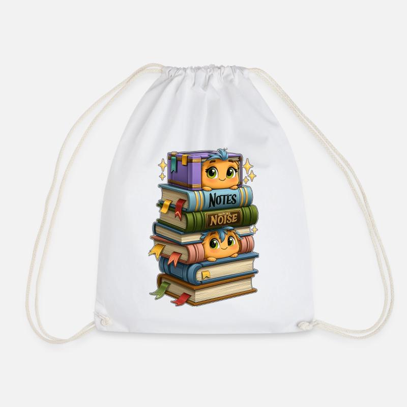 Book Stack with Birds - Drawstring Bag - white
