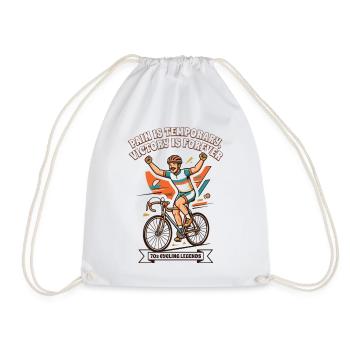 70s Vintage Cycling Poster Pain Is Temporary - Drawstring Bag - white - Front