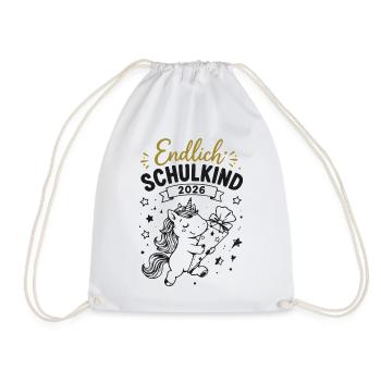 Endlich Einschulung 2026 Einhorn Geschenk - Turnbeutel - Weiß - Vorne