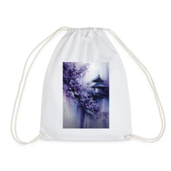Purple Pagoda and Flowers - Drawstring Bag - white - Front