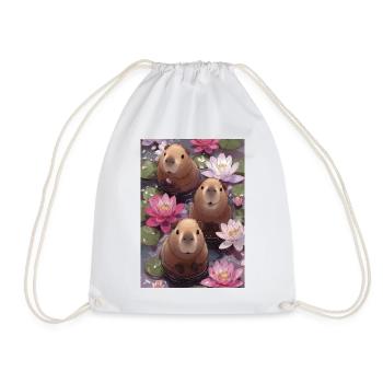 Three beavers among the water lilies - Drawstring Bag - white - Front
