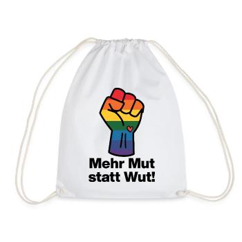 MEHR MUT STATT WUT BUNTER REGENBOGEN, NIE WIEDER - Turnbeutel - Weiß - Vorne