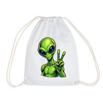Alien Peace Zeichen - Turnbeutel - Weiß - Vorne