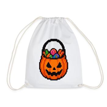 Halloween Kürbis mit Blumenkorb - Turnbeutel - Weiß - Vorne