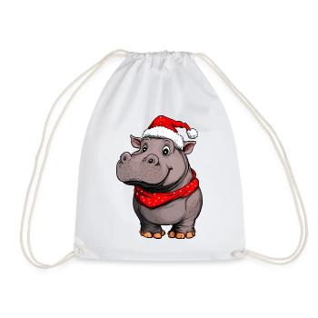 Nilpferde Weihnachten / Weihnachtsmann Hippo - Turnbeutel - Weiß - Vorne
