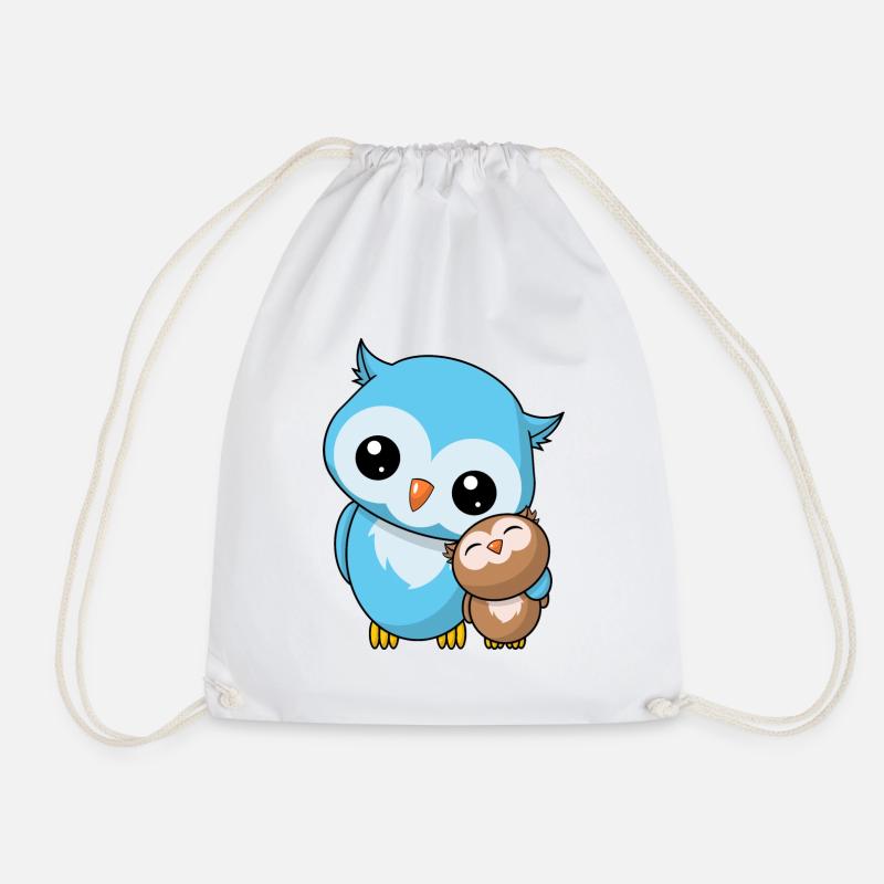 Owls Siblings - Cute Owl Gift Kawaii - Drawstring Bag - white