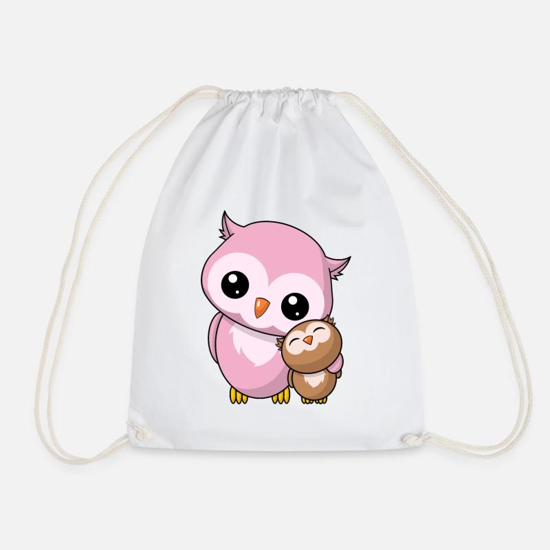 Owls Siblings - Cute Owl Gift Kawaii - Drawstring Bag - white