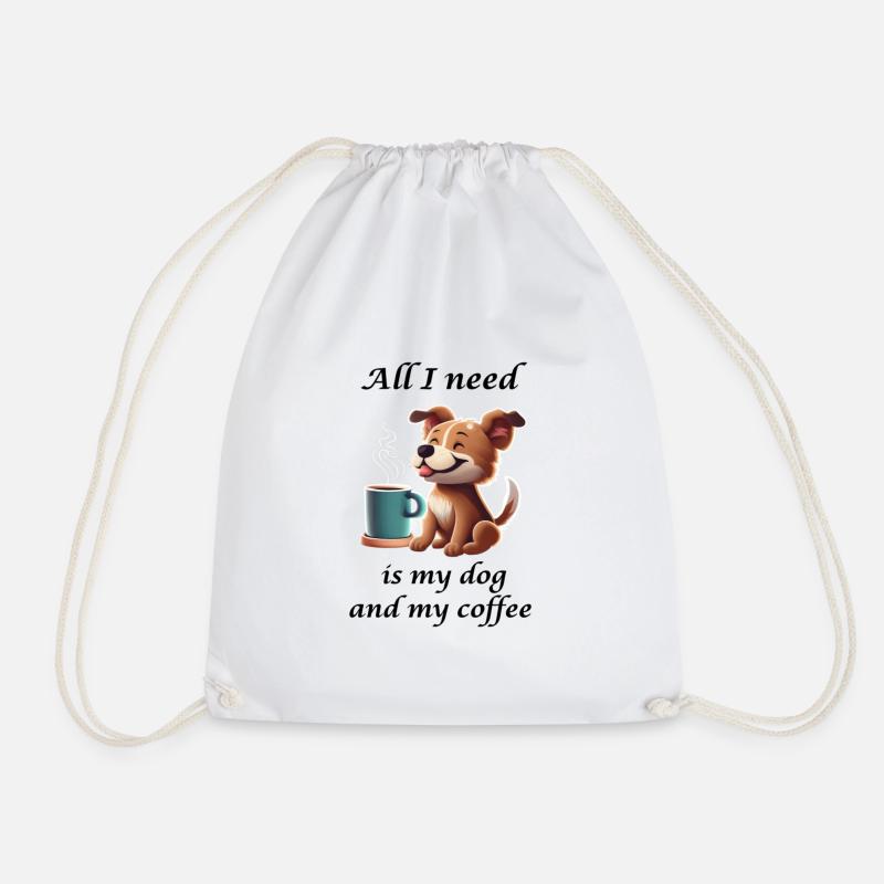 Cute dog with coffee mug - Drawstring Bag - white
