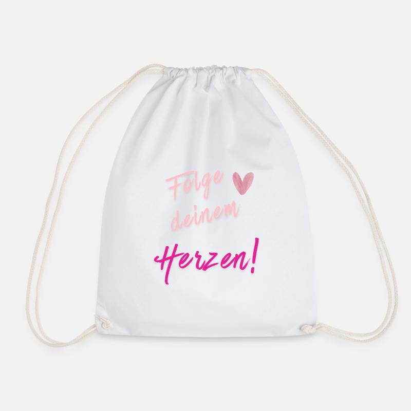 FOLLOW YOUR HEART Print - Drawstring Bag - white