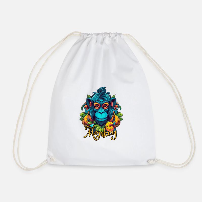 Neon Tropical Monkey Head - Drawstring Bag - white