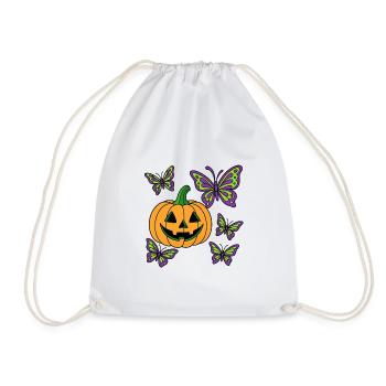 Halloween pumpkins and purple butterflies - Drawstring Bag - white - Front