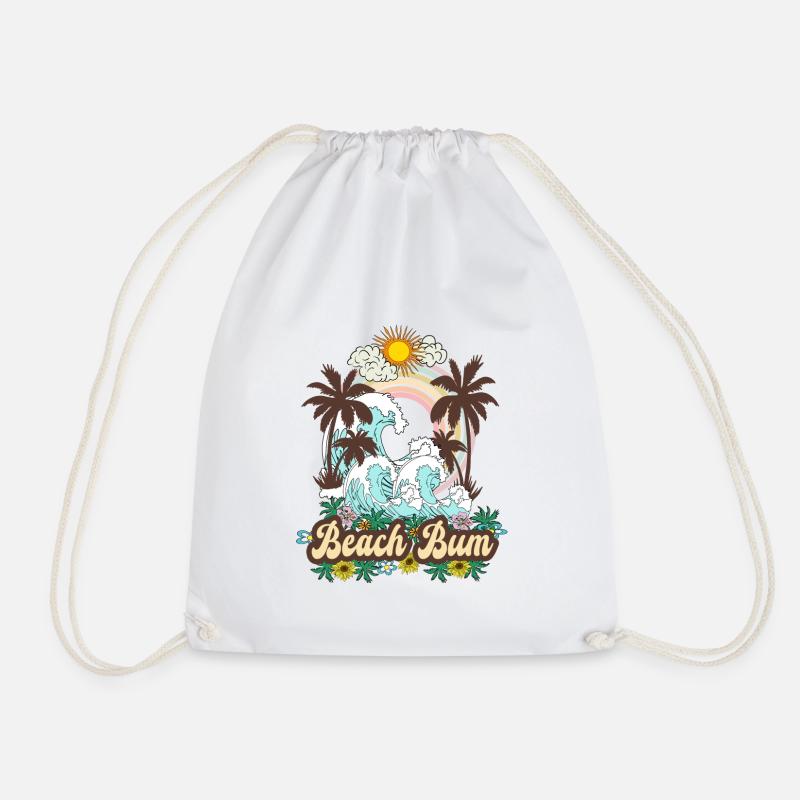 Beach Bum - Meer Palmen Retro Strand Regenbogen - Turnbeutel - Weiß