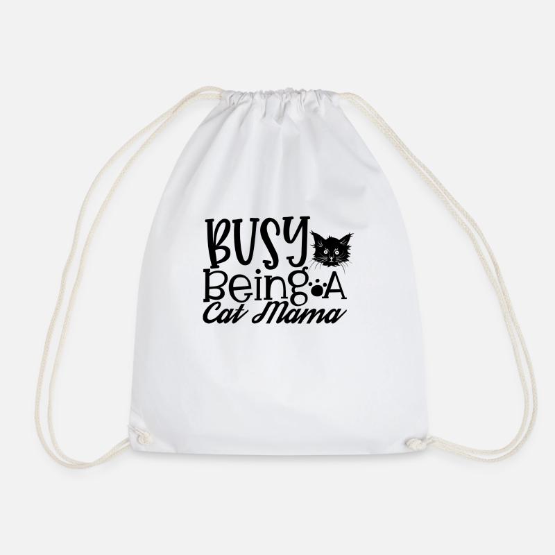 Busy Being A Cat Mama - Drawstring Bag - white