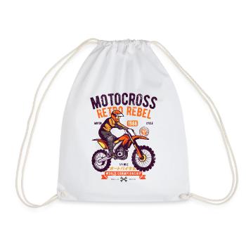 RETRO REBEL MOTOCROSS SUPERMOTO ENDURO DIRT MOTIF - Drawstring Bag - white - Front