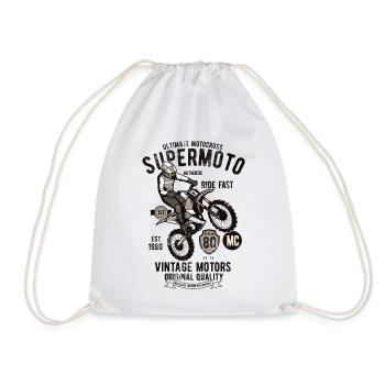 SUPERMOTO SUPER MOTO CROSS MOTOCROSS VINTAGE MOTIF - Drawstring Bag - white - Front