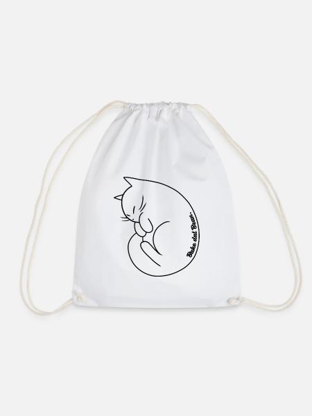 Bake dat Bean | Niedliche zusammengerollte Katze - Turnbeutel - Weiß