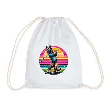 Funny Malinois Dog Golfer Design for - Drawstring Bag - white - Front