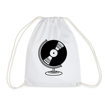 plate vinyl dj music globe club party disco plan - Drawstring Bag - white - Front