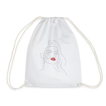 Women Line Art with Pink Lips and Flowing Hair - Drawstring Bag - white - Front
