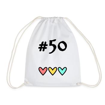 50 YEARS. 50th ANNIVERSARY. BIRTHDAY 50 YEARS. 50 - Drawstring Bag - white - Front