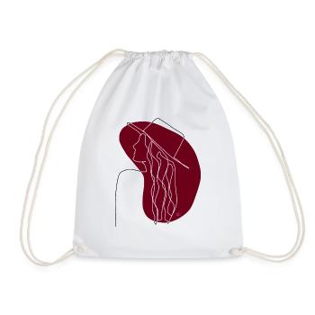"Lady with Hat", Boho Line Art Design, "Faces" - Drawstring Bag - white - Front