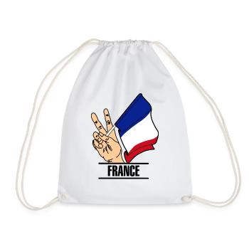 Flag France peace sign text FRANCE - Drawstring Bag - white - Front