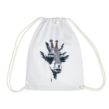 The portrait of a giraffe with sunglasses - Drawstring Bag - white - Front