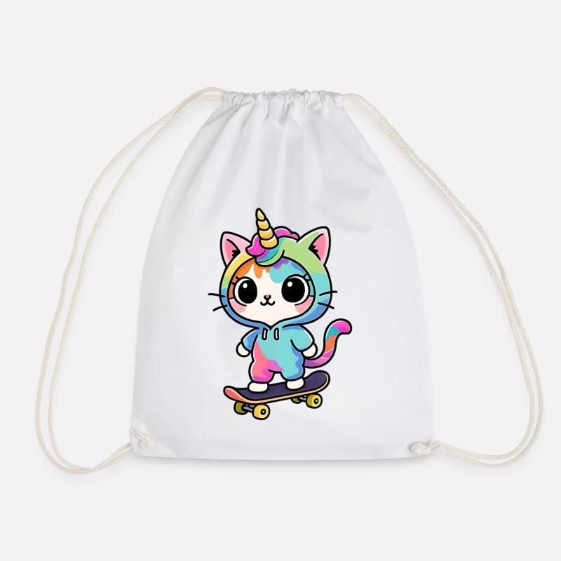 Regenbogen Einhorn Katze Schlittschuh - Turnbeutel - Weiß