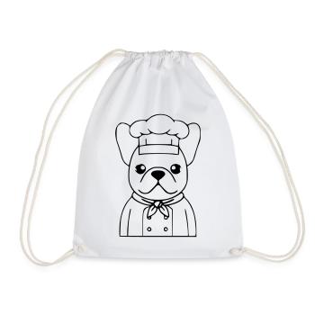 Frenchie Chef Baker Outline - Drawstring Bag - white - Front