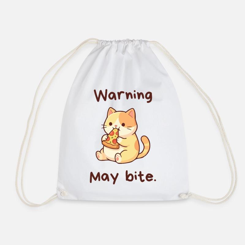 Warning May Bite - Kawaii Pizza Cat - Turnbeutel - Weiß